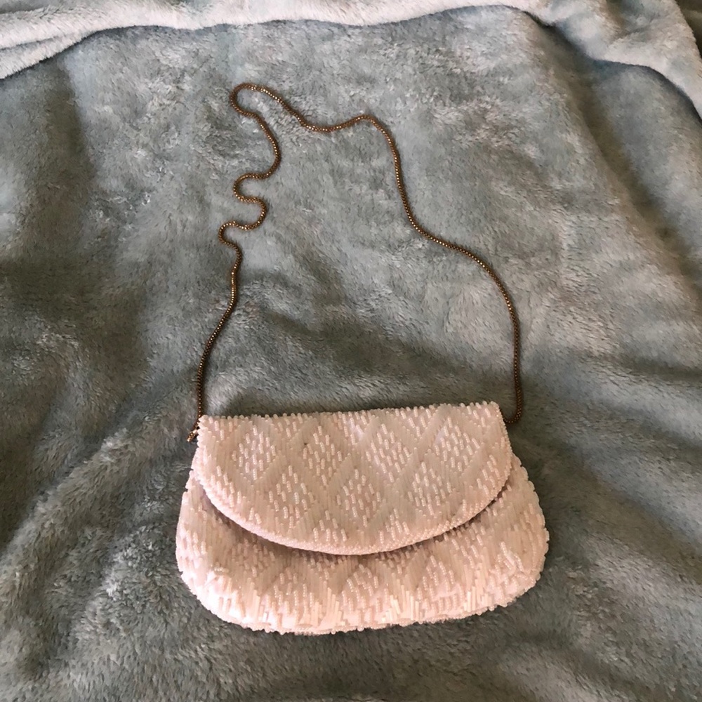 Small white beaded clutch